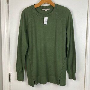 LOFT Rocky Olive Green Knit Pullover Tunic Long Sleeve Top Seamed Front sz S